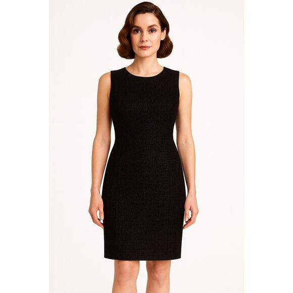 Elie Tahari Embossed Sleeveless Black Sheath Dress Size 12 - Picture 1 of 9